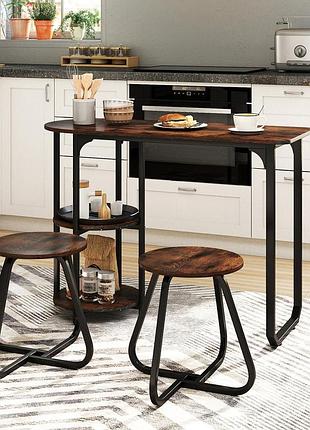 Комплект мебели costway boston bistro set стол с полками и 2 табуреты лофт коричневый