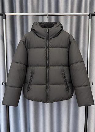 Куртка чоловіча zara дута з капюшоном, розмір m, сіра