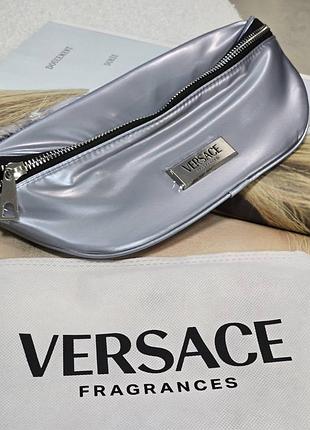 Оригинальная бананка versace голубая серебряная