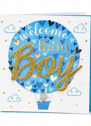 Открытка для мальчика на baby shower it's a boy голубая 15x15 см