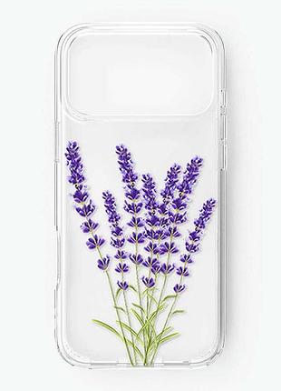 Прозрачный чехол на iphone 18 pro max лаванда (принт 28)