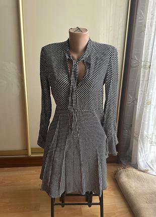 Жіноча сукня zara в горошок з зав'язками та декольте, чорна, розмір l