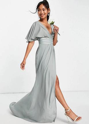 Вечірня сукня жіноча asos сіро-зелена, розмір 38, поліестер