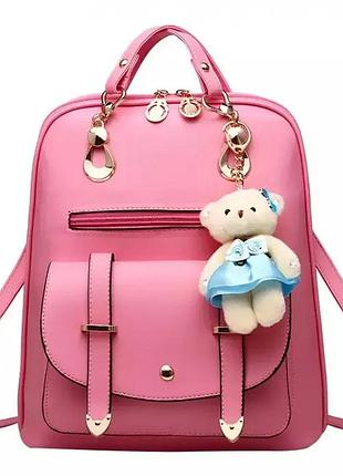 Женский рюкзак городской винтаж с брелком мишкой тедди, candy bear