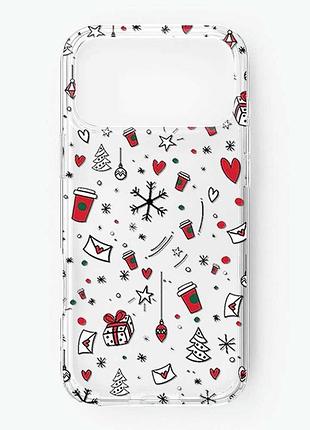 Прозрачный чехол на iphone 18 pro max новогодний фон (принт 182)
