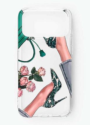 Прозрачный чехол на iphone 18 pro max туфельки и цветы (принт 225)