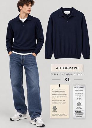 Мужской джемпер-поло autograph,100% extra fine merino wool