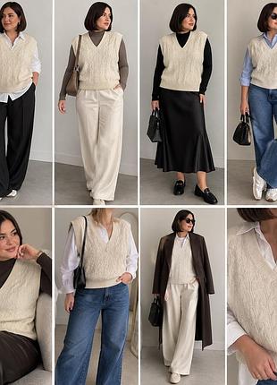 Жіночий в'язаний жилет молочний l-xl вовна