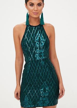 Коротка жіноча сукня prettylittlething із паєтками, зелена, uk 12