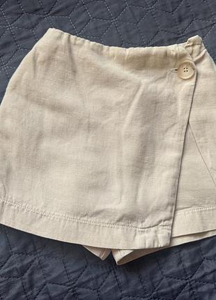 Бежеві лляні шорти - спідниця zara з льону і бавовни