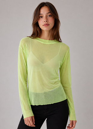 Прозора сітчаста кофтинка лонгслів xs/s зелений (50к040)