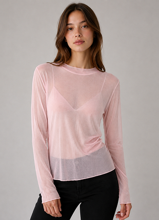 Прозрачная сетчатая кофточка лонгслив xs/s розовый (50к040)