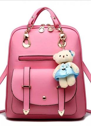 Женский рюкзак городской винтаж с брелком мишкой тедди, candy bear