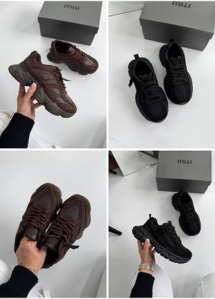 Стильні жіночі кросівки у чорному та шоколадному кольорі 😍