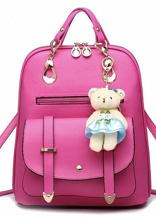 Женский рюкзак городской винтаж с брелком мишкой тедди, candy bear