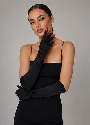 Длинные вечерние перчатки с когтями xs/s/m черный+красный (30к080)