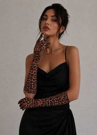 Длинные вечерние перчатки с когтями xs/s/m леопардовый (30к081)