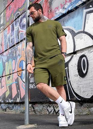 Чоловічий літній костюм stone island зелений футболка і шорти універсальний комплект повсякденного носіння жатка стон айленд