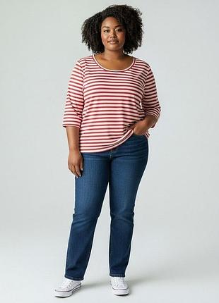 Жіночий лонгслів m&s 52 eu (uk 24) червоно-білий у смужку, батал