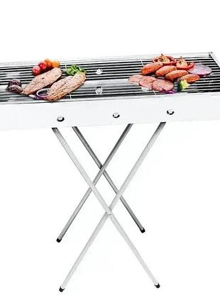 Переносний мангал барбекю гриль barbecue tray 770ss md-008 70х30х70 см з решіткою, металевий портативний мангал