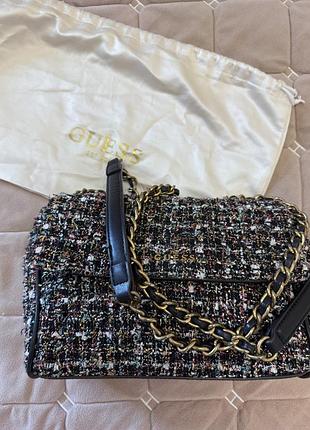Жіноча сумка guess чорна з твіду