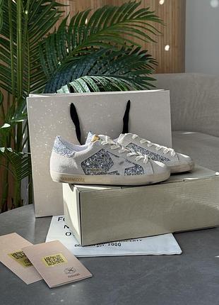 Кеди golden goose super-star in silver glitter with ice-gray star and inserts