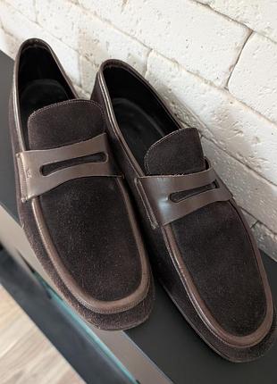 Мужские замшевые лоферы ermenegildo zegna темно-коричневые 46 размер, 30,5 стелька мокасины old money