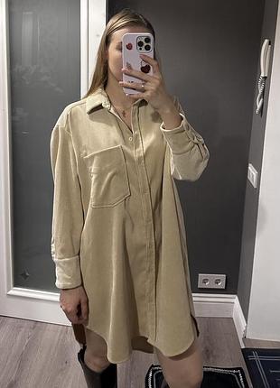 Жіноча сукня-сорочка zara велюрова бежева