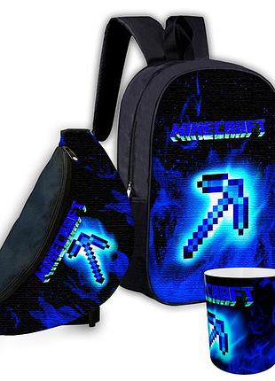 Набор детский майнкрафт крипер "minecraft" рюкзак 36х27см сумка-бананка, кружка с принтом для мальчика (01557)