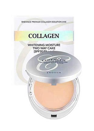 Коллагеновая пудра enough collagen 3 in 1 whitening moisture two way cake spf30 №13 с запасным блоком 2*13 g