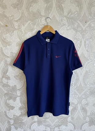Синя хлопкова футболка майка теніска мерч джерсі чоловіче поло nike fc barcelona league authentic jersey polo shirt 2014 football оригінал розмір l