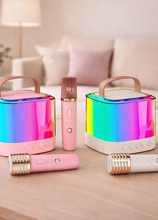 Портативна bluetooth-колонка t7 з led підсвічуванням / караоке-колонка для дітей та дорослих 2 мікрофони