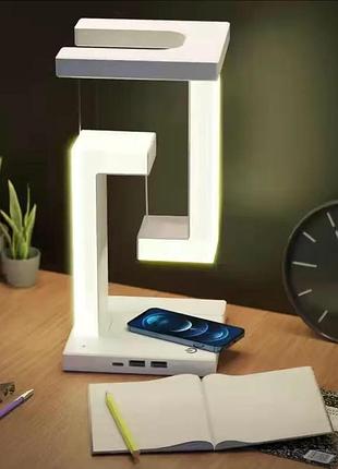 Настільна лампа shs 2238 світлодіодна з 2*usb та бездротовою зарядкою 10w