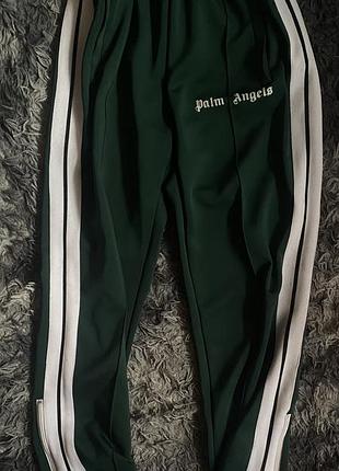 Спортивні штани чоловічі palm angels темно-зелені з білими смугами