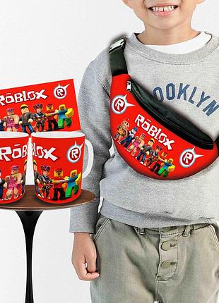 Набор: детская сумка-бананка+кружка роблокс «roblox» 32х15см, бананка для мальчика через плечо на подарок (00960)