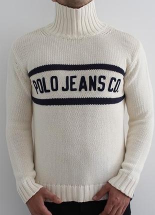 Вінтажний гольф-светр polo jeans co ralph lauren бежевого кольору велике лого