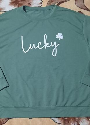 Зеленый оверсайз свитшот lucky (размер xl) - состояние нового!