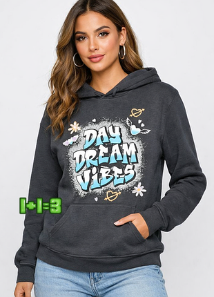 1+1=3 стильный утепленный серый худи на флисе primark, размер 42 - 44