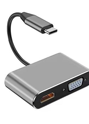 Концентратор type-c 4 в 1, адаптер type-c 3.0 до 4k hdmi hdtv, vga usb 3.0 pd, разветвитель быстрой зарядки