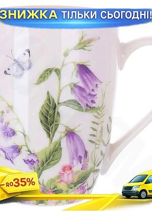 Ku набір 6 фарфорових universal fit кухлів floral 340мл посуд для чаю та кави чашки для гарячих напоїв uni2l_k