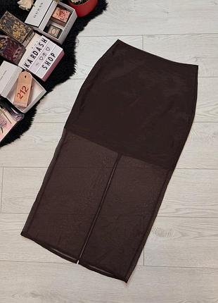 Шоколадка спідниця з сіткою та розрізом