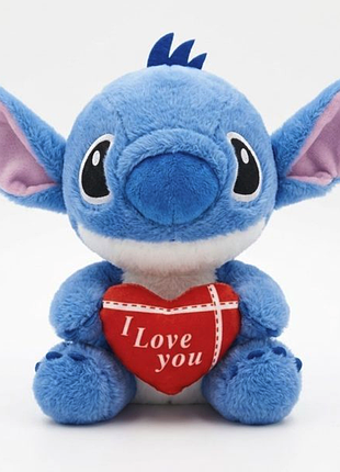 Мягкая плюшевая игрушка стич синий с сердцем i love you lilo & stitch 30 см
