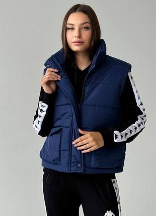 Женская жилетка оверсайз темно синяя весенняя осенняя безрукавка без капюшона демисезонная xl (bon)