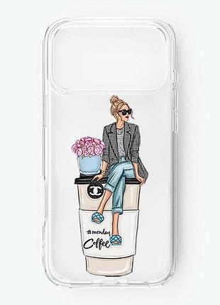 Прозрачный чехол на iphone 18 pro max девушка на кофе (принт 228)