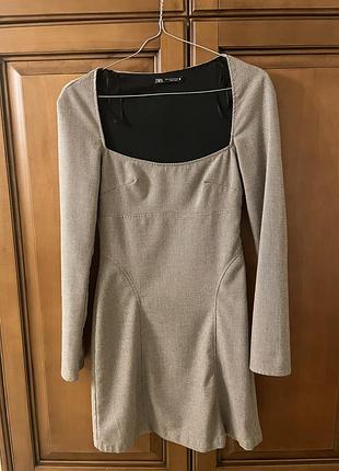 Коротка жіноча сукня zara сіра з довгими рукавами