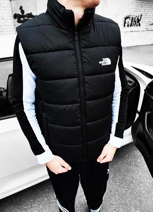 Чоловіча жилетка the north face чорна без капюшона стьобана з плащової тканини ⁇ безрукавка зе норт фейс xl (b)