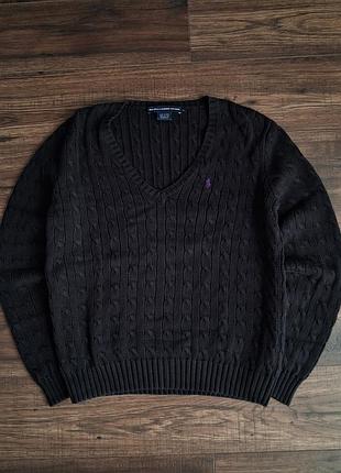 Светр жіночий ralph lauren sport чорний в'язаний з v-вирізом