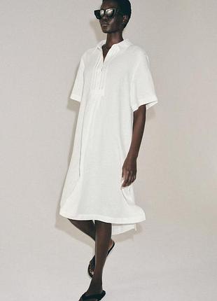 Zara льняное платье, платье миди