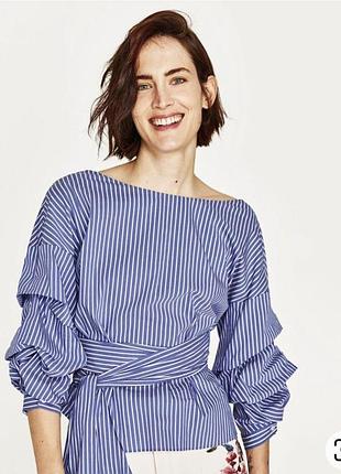 Жіноча блуза zara на запах, у смужку, синя