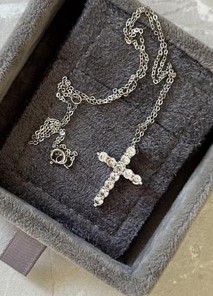 Кулон жіночий tiffany & co. срібний з хрестиком та фіанітами